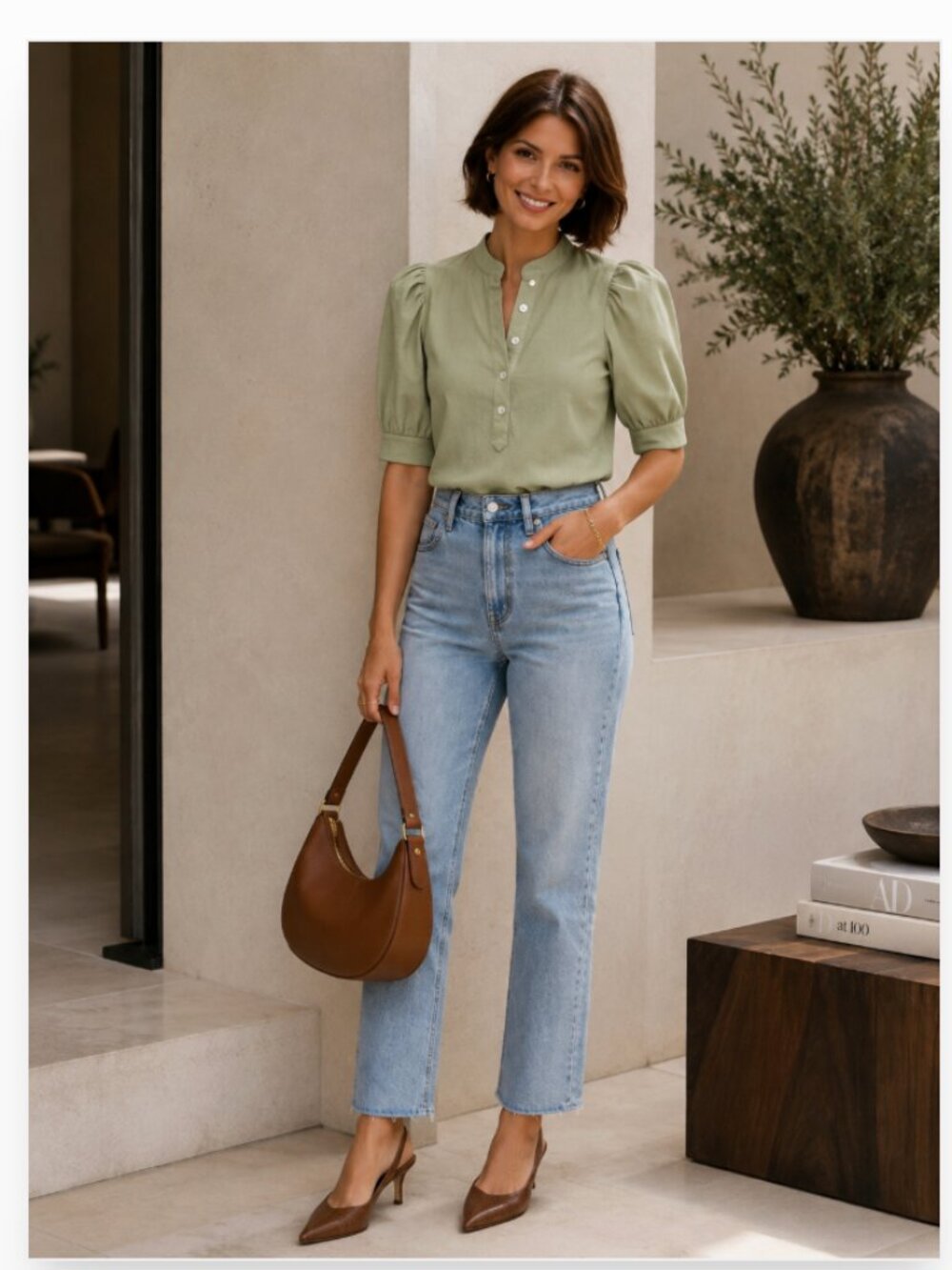 Veronica Beard Jean Coralee Puff Sleeve Top XS Sage Green MSRP $198